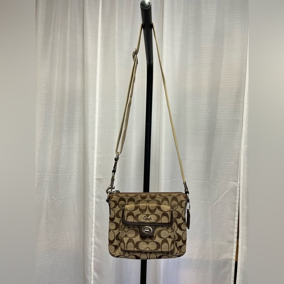 COACH Signature Khaki/Brown Crossbody purse - Picture 1 of 7